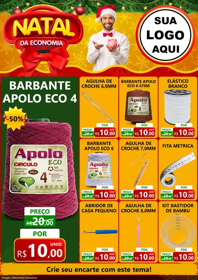 Modelo de Encarte para Encarte A4 Vertical com o tema Natal da Economia para Armarinho e Aviamentos