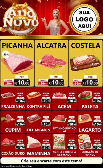 Modelo de Encarte para Encarte Grande com o tema Super Ano Novo para Açougue