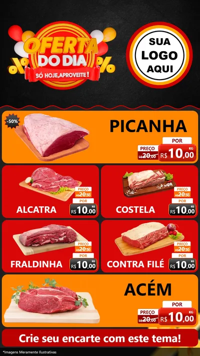 Modelo de TV para TV Vertical com o tema Oferta do Dia - Só hoje, Aproveite! para Açougue