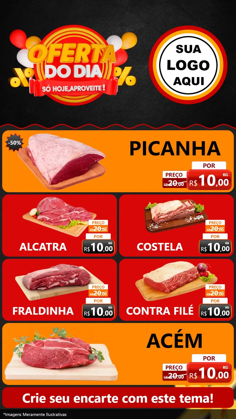 Modelo de TV para TV Vertical com o tema Oferta do Dia - Só hoje, Aproveite! para Açougue