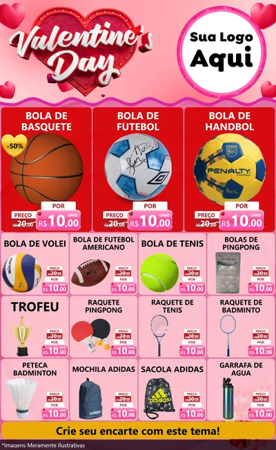Modelo de Encarte para Encarte Grande com o tema Valentine's Day para Artigos Esportivos