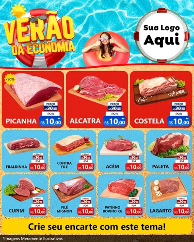 Modelo de Rede Social para Feed Instagram com o tema Verão da Economia para Açougue