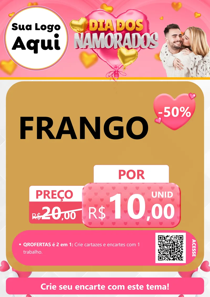 Modelo de Cartaz para Cartaz A4 Vertical com o tema Dia dos Namorados para Assados