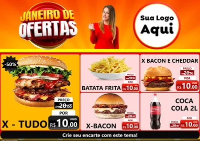 Modelo de Encarte para Encarte A4 Horizontal com o tema Janeiro de Ofertas para Hamburgueria