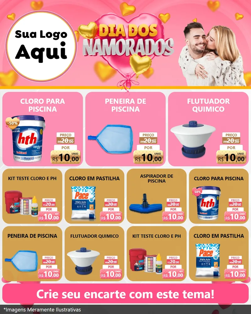 Modelo de Rede Social para Feed Instagram com o tema Dia dos Namorados para Produtos para Piscina
