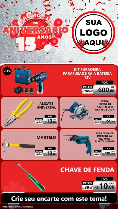 Modelo de TV para TV Vertical com o tema Promoção de Aniversário - 15 Anos para Maquinas e Ferramentas