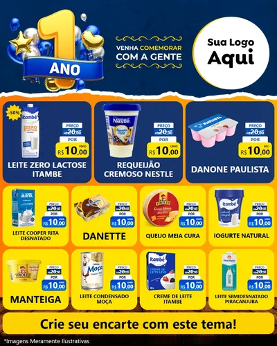 Modelo de Rede Social para Feed Instagram com o tema Um Ano de Aniversário para Frios e Laticínios