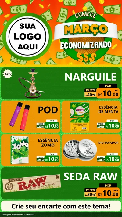 Modelo de TV para TV Vertical com o tema Comece Março Economizando para Tabacaria