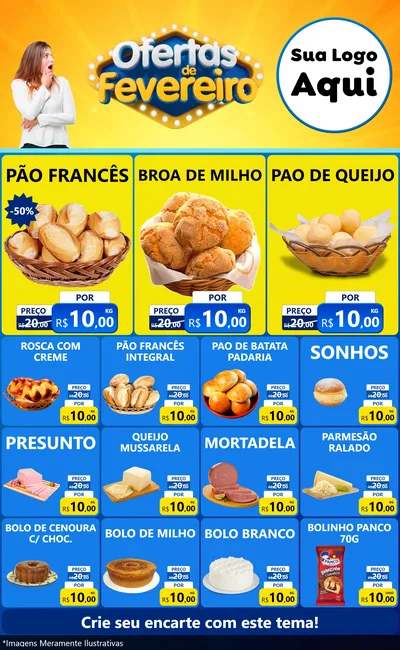 Modelo de Encarte para Encarte Grande com o tema Ofertas de Fevereiro para Padaria