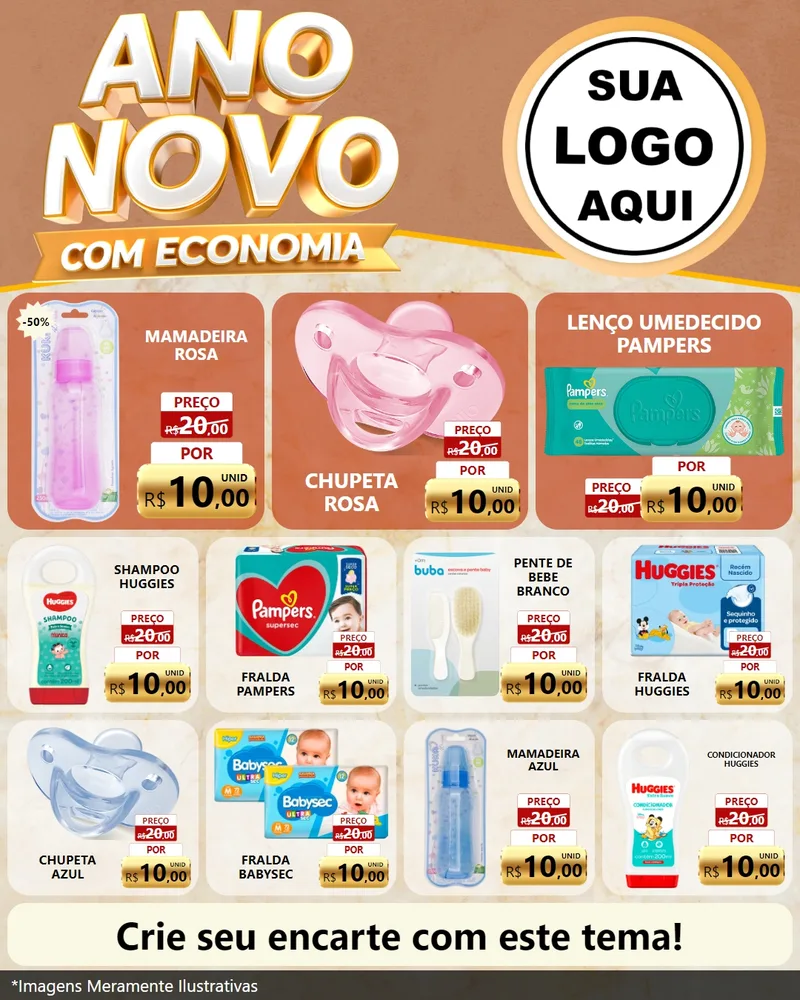 Modelo de Rede Social para Feed Instagram com o tema Ano Novo Com Economia para Bebês