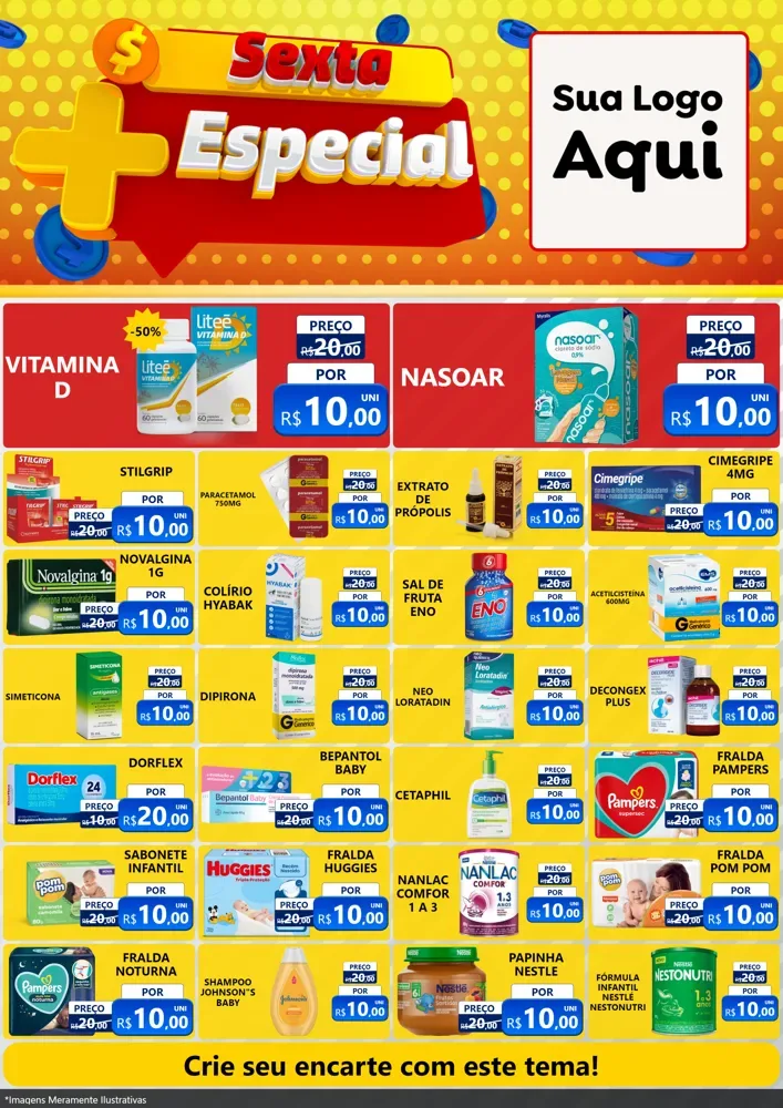 Modelo de Encarte para Encarte A4 Vertical com o tema Sexta Mais Especial para Farmácia