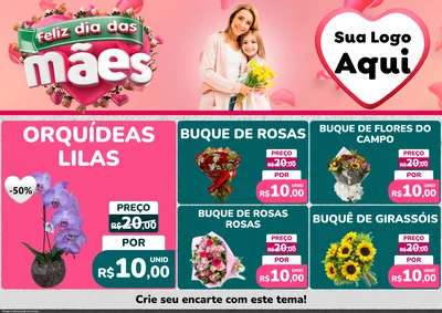 Modelo de Encarte para Encarte A4 Horizontal com o tema Feliz Dia das Mães para Floricultura e jardim