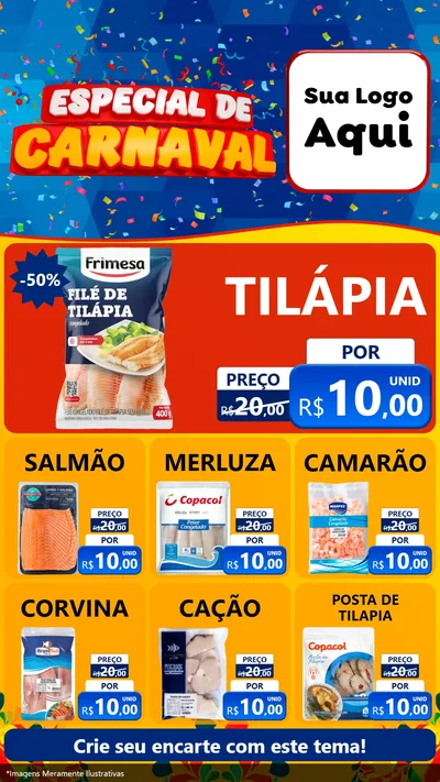 Modelo de Rede Social para Stories com o tema Especial de Carnaval para Peixaria