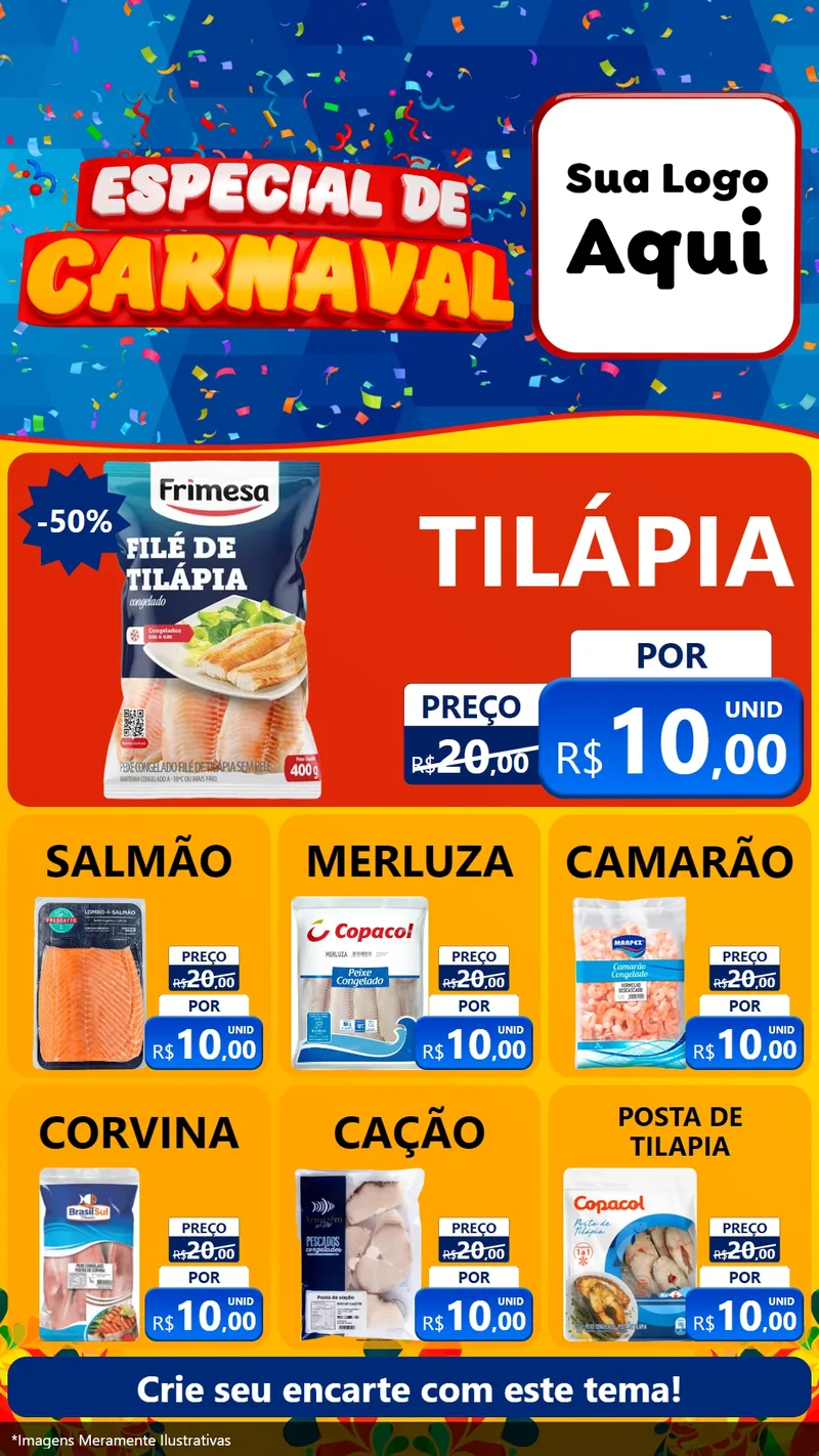 Modelo de Rede Social para Stories com o tema Especial de Carnaval para Peixaria