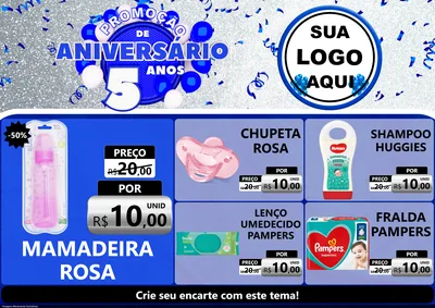 Modelo de Encarte para Encarte A4 Horizontal com o tema Promoção de Aniversário - 5 Anos para Bebês