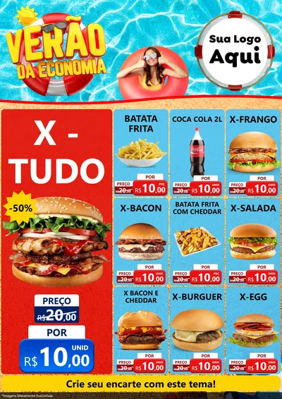 Modelo de Encarte para Encarte A4 Vertical com o tema Verão da Economia para Hamburgueria