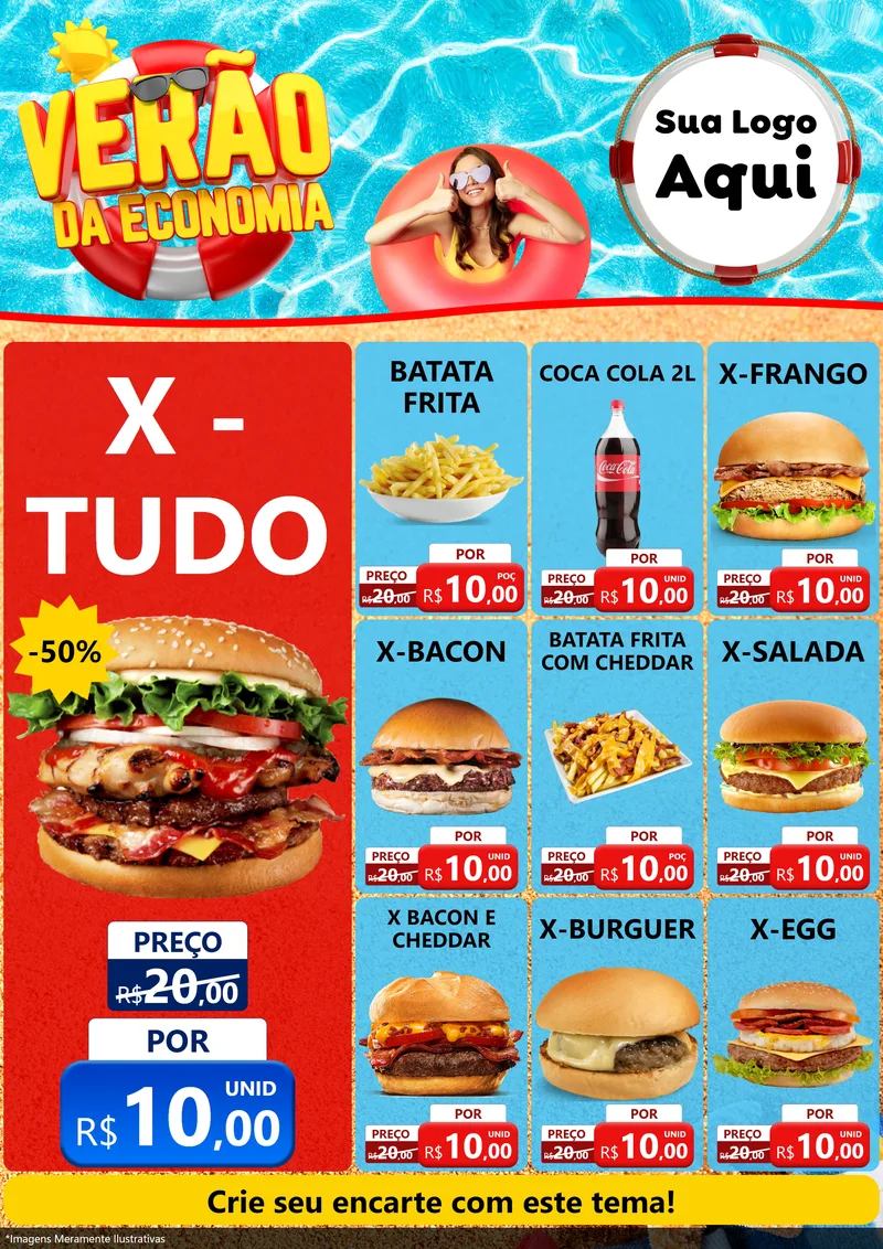 Modelo de Encarte para Encarte A4 Vertical com o tema Verão da Economia para Hamburgueria