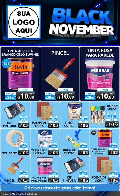 Modelo de Encarte para Encarte Grande com o tema Black November para Tintas e Ferramentas