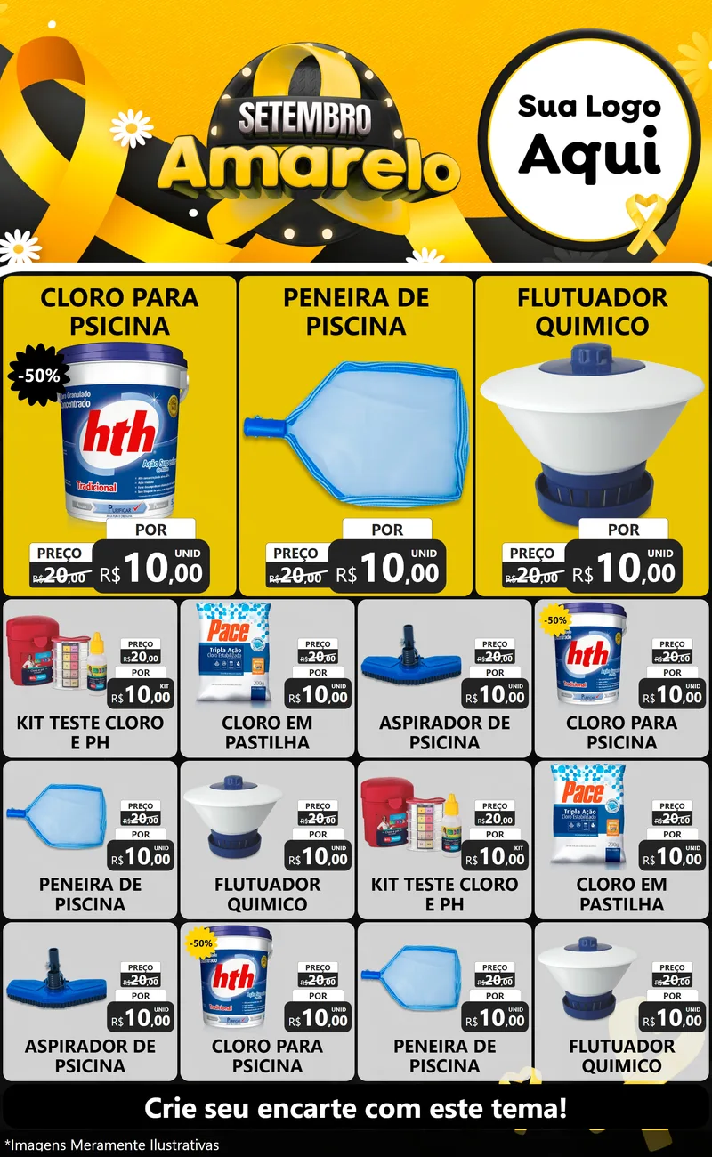 Modelo de Encarte para Encarte Grande com o tema Setembro Amarelo para Produtos para Piscina