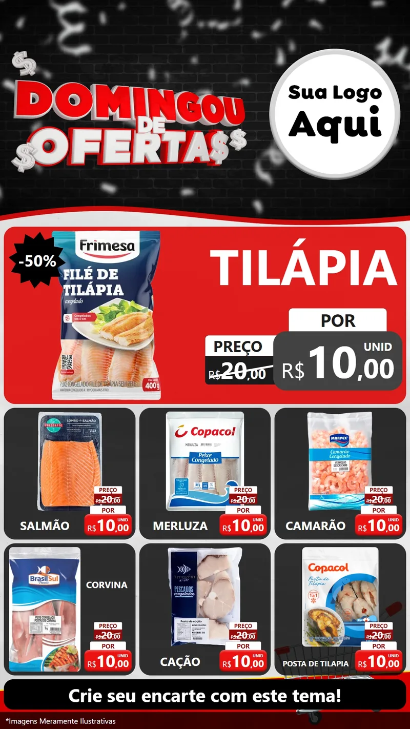 Modelo de Rede Social para Stories com o tema Domingou de Ofertas para Peixaria