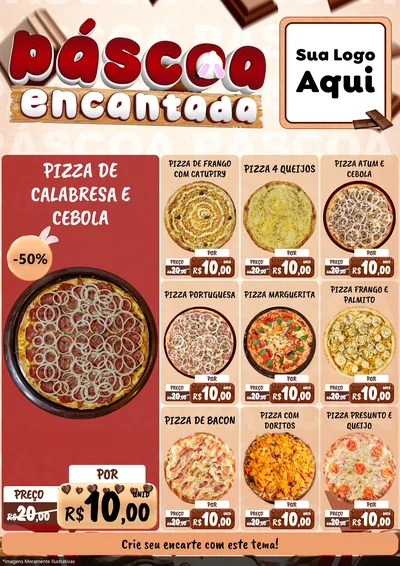 Modelo de Encarte para Encarte A4 Vertical com o tema Páscoa Encantada para Pizzaria