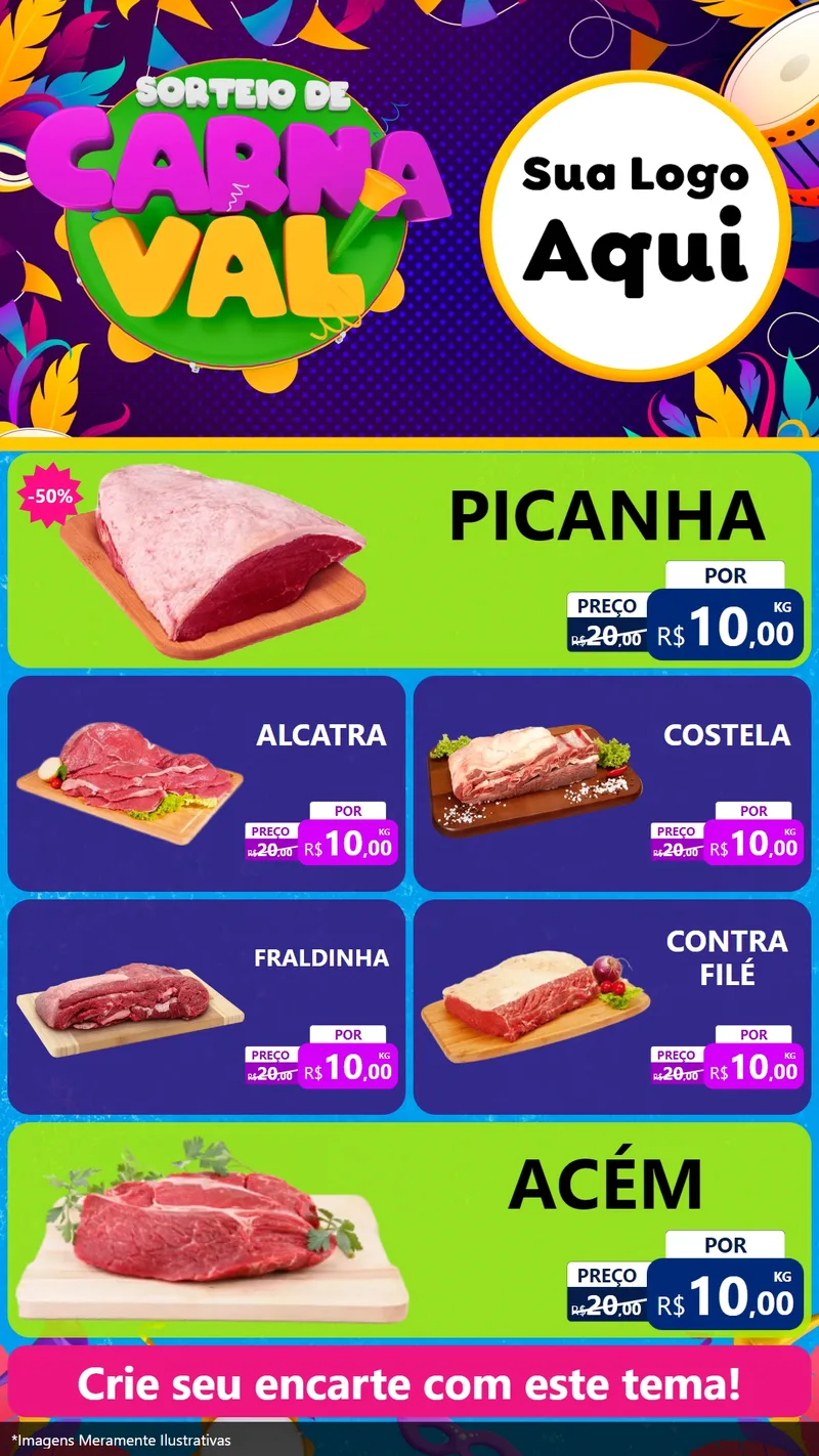 Modelo de TV para TV Vertical com o tema Sorteio de Carnaval para Açougue
