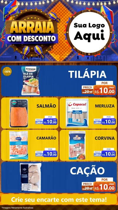 Modelo de TV para TV Vertical com o tema Arraiá Com Desconto para Peixaria