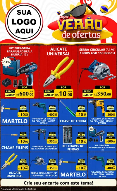 Modelo de Encarte para Encarte Grande com o tema Super Verão de Ofertas para Maquinas e Ferramentas