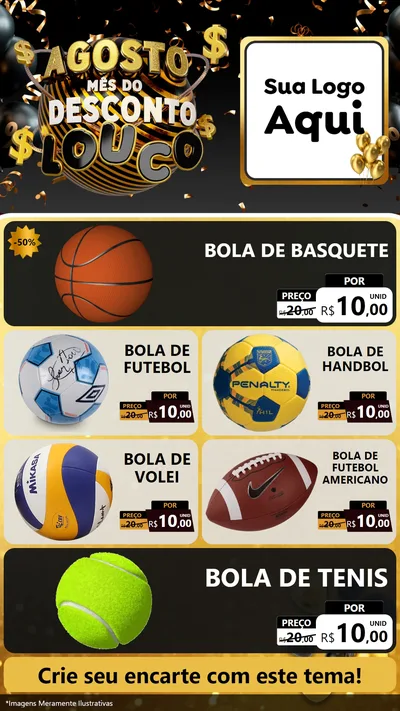 Modelo de TV para TV Vertical com o tema Agosto Mês do Desconto Louco para Artigos Esportivos