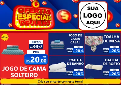 Modelo de Encarte para Encarte A4 Horizontal com o tema Ofertas Especiais de Julho para Cama, Mesa e Banho