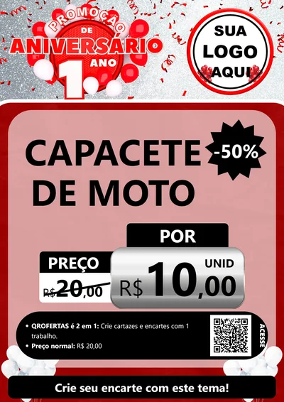 Modelo de Cartaz para Cartaz A4 Vertical com o tema Promoção de Aniversário - 1 Ano para Moto peças