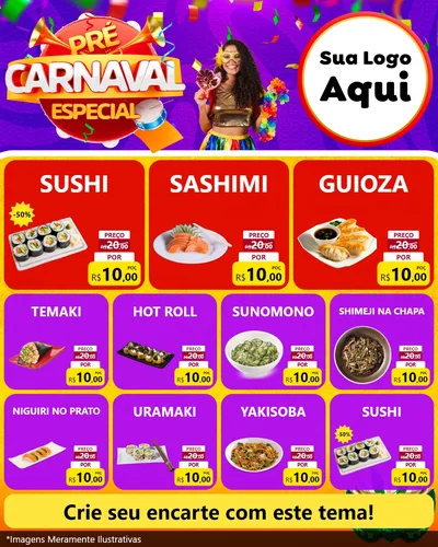 Modelo de Rede Social para Feed Instagram com o tema Pré-Carnaval Especial para Comida japonesa