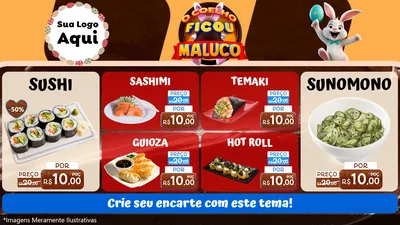 Modelo de TV para TV Horizontal com o tema O Coelho Ficou Maluco - Páscoa para Comida japonesa