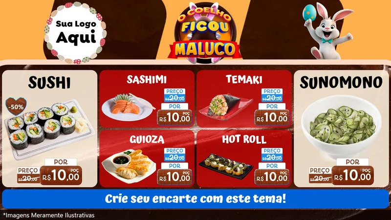 Modelo de TV para TV Horizontal com o tema O Coelho Ficou Maluco - Páscoa para Comida japonesa