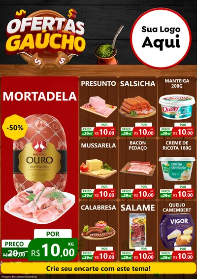 Modelo de Encarte para Encarte A4 Vertical com o tema Ofertas Dia do Gaúcho para Frios e Laticínios