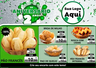 Modelo de Encarte para Encarte A4 Horizontal com o tema Promoção de Aniversário - 2 Anos para Padaria