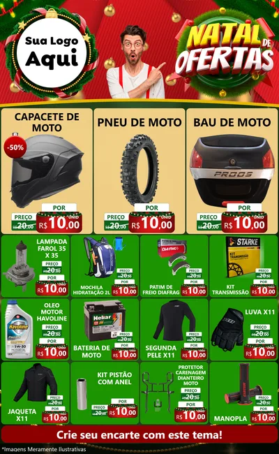 Modelo de Encarte para Encarte Grande com o tema Natal de Ofertas para Moto peças