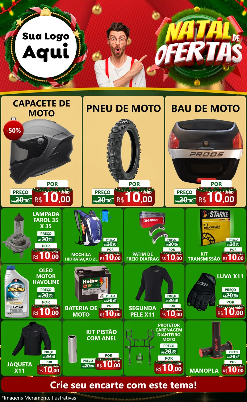 Modelo de Encarte para Encarte Grande com o tema Natal de Ofertas para Moto peças