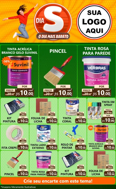 Modelo de Encarte para Encarte Grande com o tema Dia S - O Dia Mais Barato para Tintas e Ferramentas