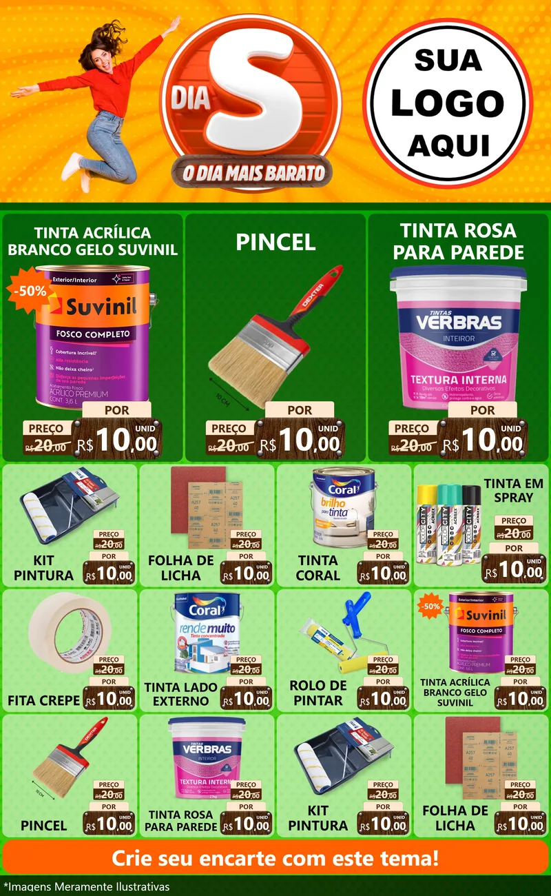 Modelo de Encarte para Encarte Grande com o tema Dia S - O Dia Mais Barato para Tintas e Ferramentas