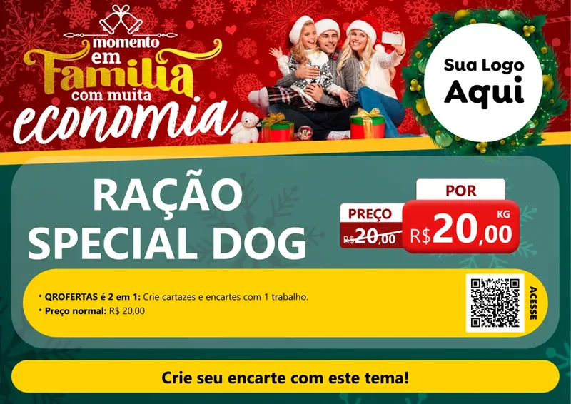 Modelo de Cartaz para Cartaz A4 Horizontal com o tema Momento em Família (Natal) para Pet Shop