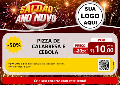 Modelo de Cartaz para Cartaz A4 Horizontal com o tema Saldão de Ano Novo para Pizzaria