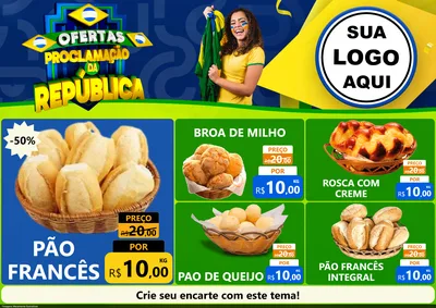Modelo de Encarte para Encarte A4 Horizontal com o tema Ofertas Proclamação da República para Padaria