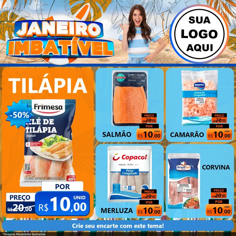 Modelo de Rede Social para Feed Facebook com o tema Janeiro Imbatível para Peixaria