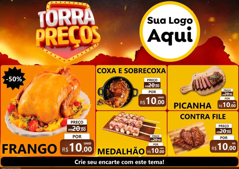 Modelo de Encarte para Encarte A4 Horizontal com o tema Torra Preços para Assados