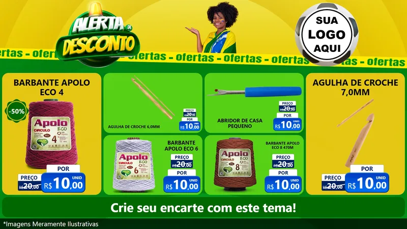 Modelo de TV para TV Horizontal com o tema Alerta de Desconto para Armarinho e Aviamentos