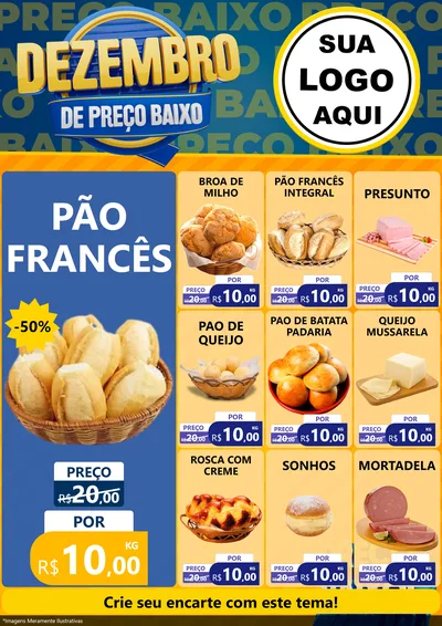 Modelo de Encarte para Encarte A4 Vertical com o tema Dezembro de Preço Baixo para Padaria