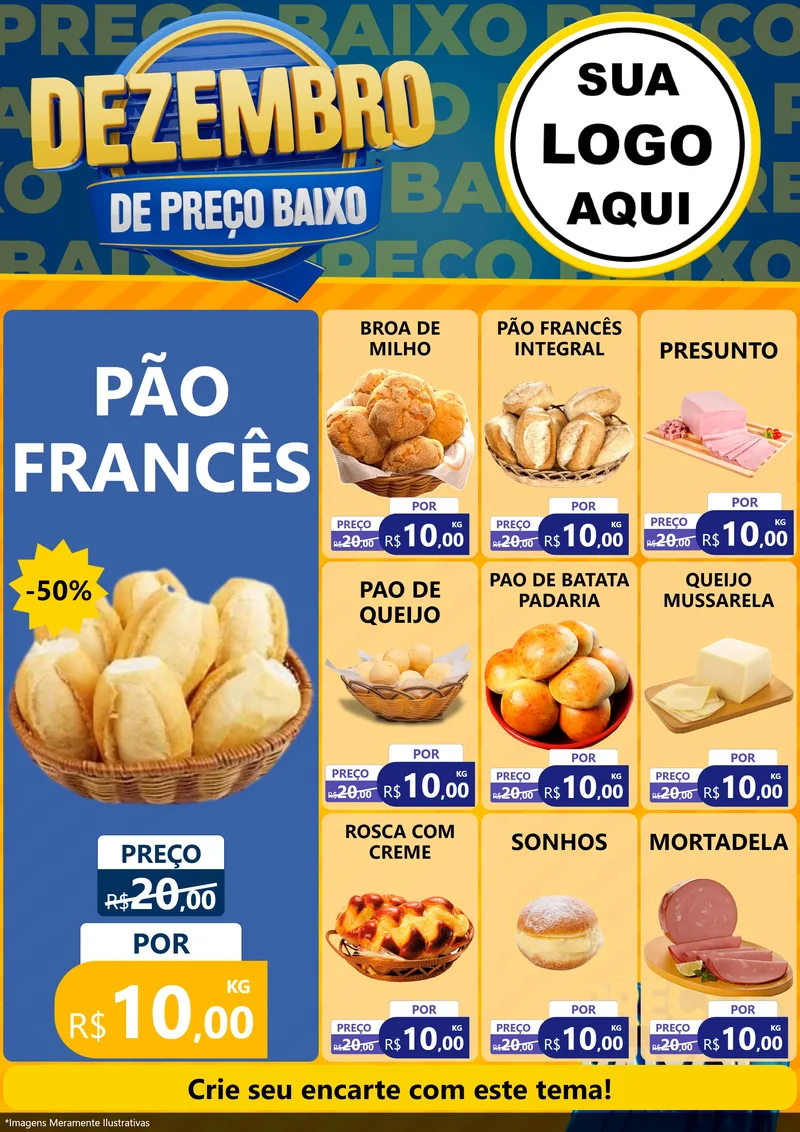 Modelo de Encarte para Encarte A4 Vertical com o tema Dezembro de Preço Baixo para Padaria