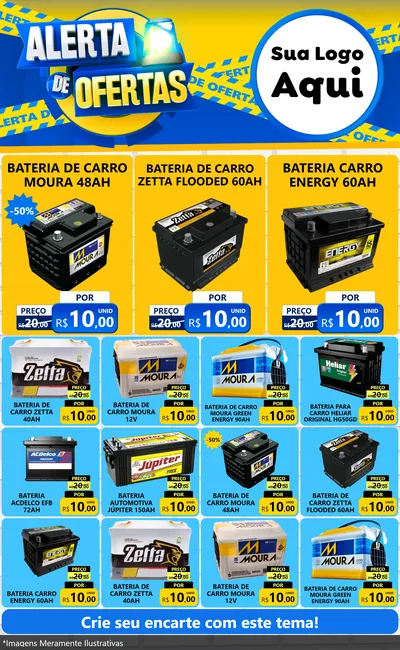 Modelo de Encarte para Encarte Grande com o tema Alerta de Ofertas para Baterias Elétricas