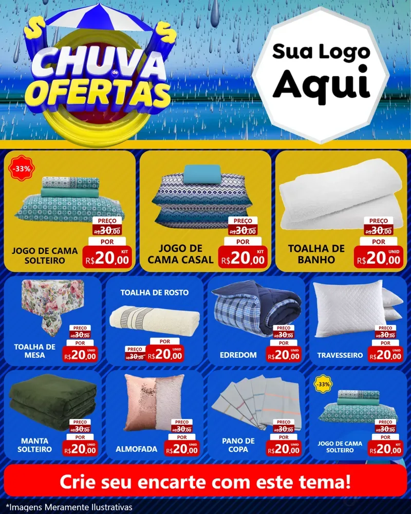 Modelo de Rede Social para Feed Instagram com o tema Chuva de Ofertas para Cama, Mesa e Banho